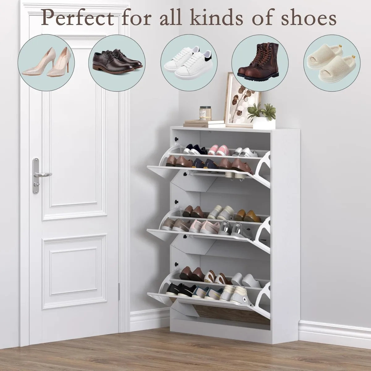 Shoe Cabinet with 3 Flip Mirror Drawers Slim