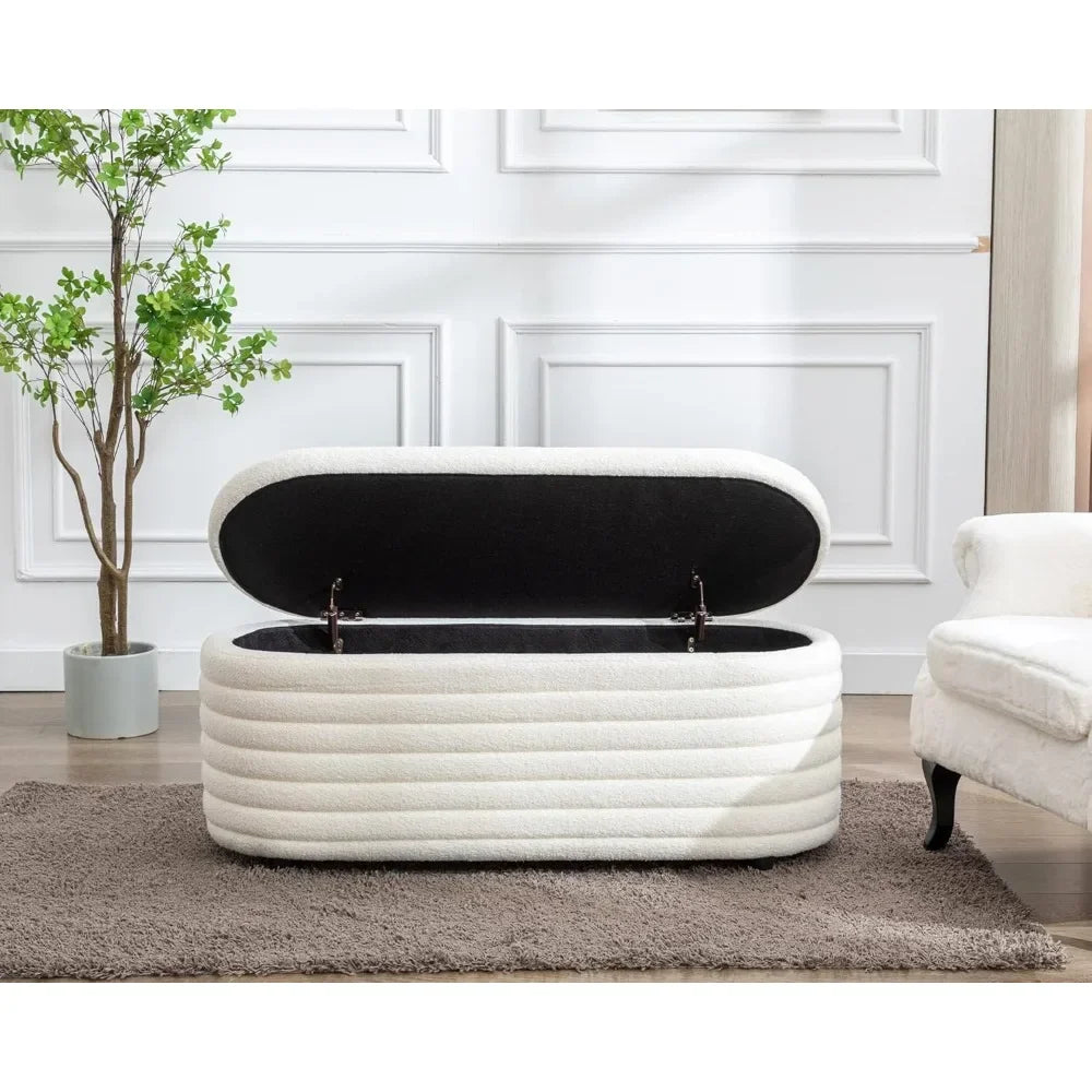 Upholstered Fabric Storage Bench with Safety Hinge