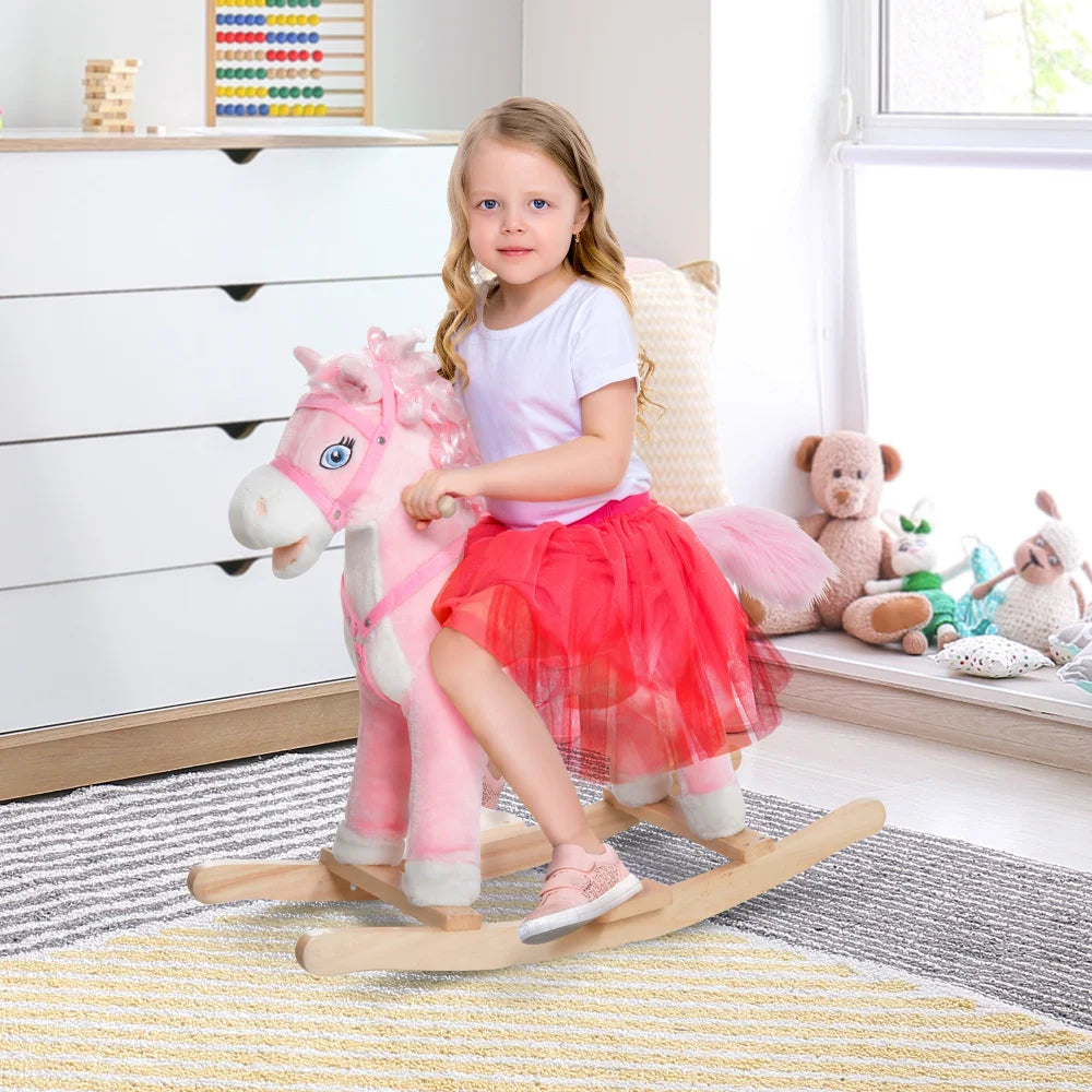 Kids Ride on Rocking Horse with Realistic Sounds