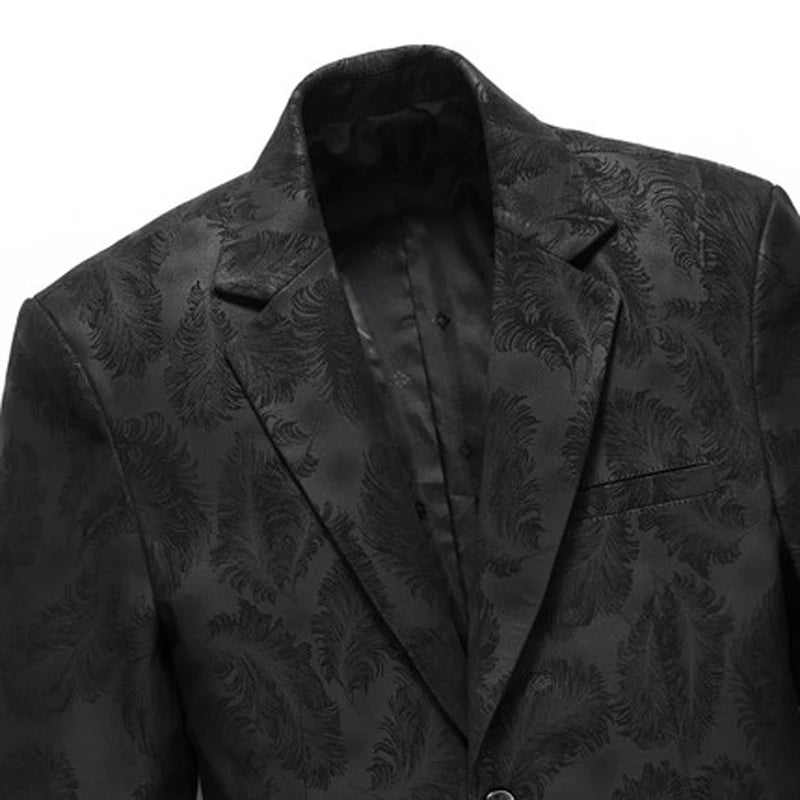 Genuine Leather Feather Printed Slim Suit Coat