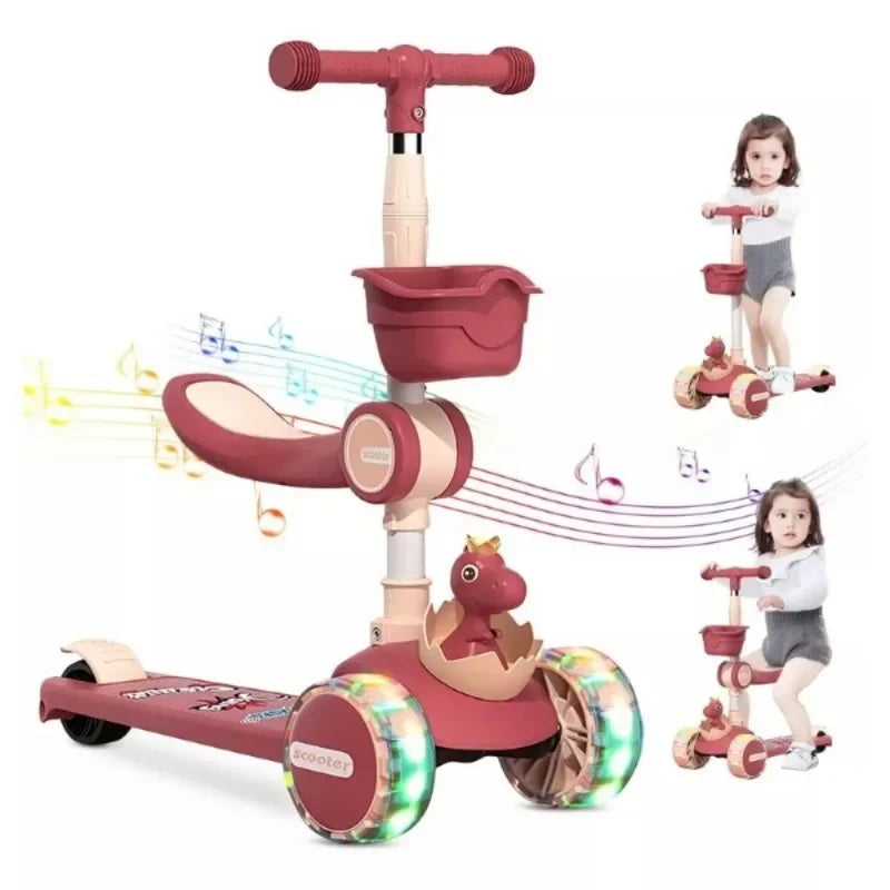 3-in-1 Kids Kick Scooter with Removable Seat LED Lights