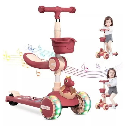 3-in-1 Kids Kick Scooter with Removable Seat LED Lights