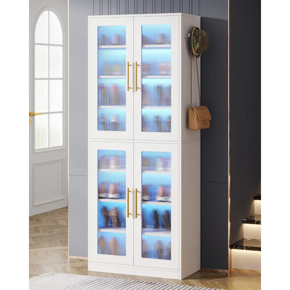 Shoe Storage Cabinet with Acrylic Doors and LED Lights 8-Tier