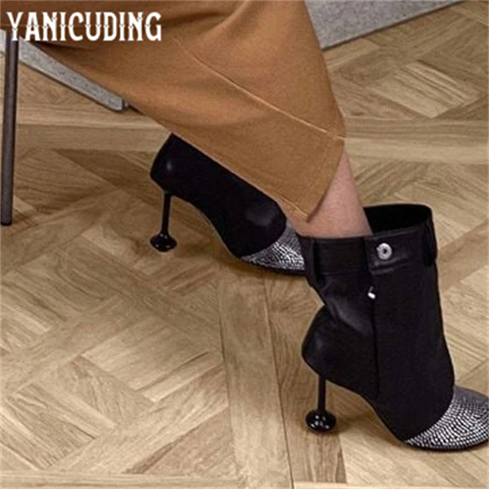 Rhinestone Pocket Novelty Designer Style Strange Heel Ankle Boots