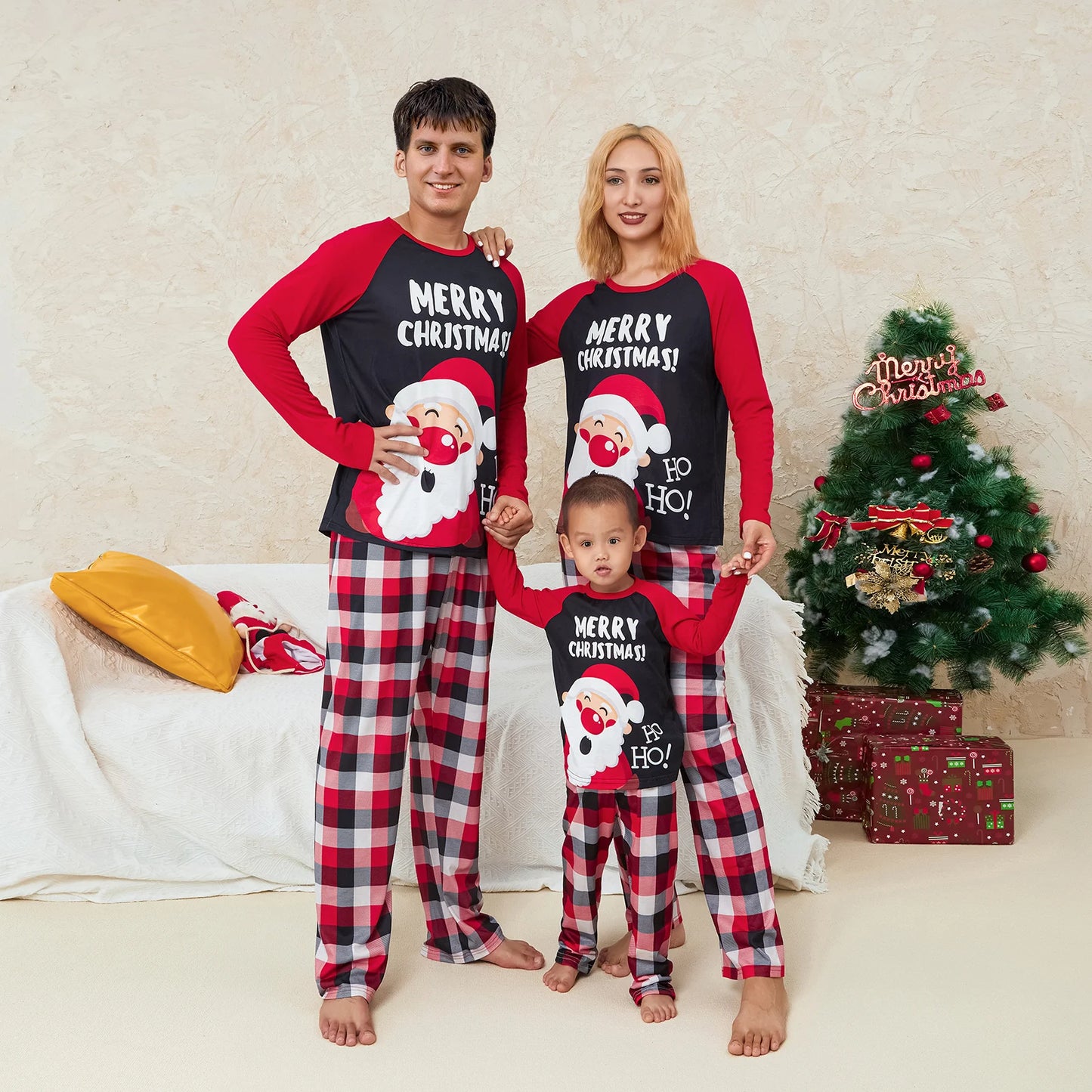 Christmas Family Matching Pajamas Adult Kids Plaid Pants Sleepwear