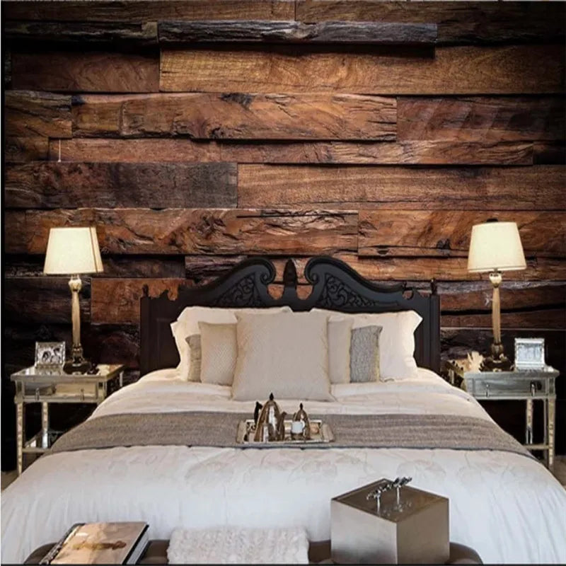 Dark Brown Retro Nostalgic Wood Grain Striped Mural Wallpaper