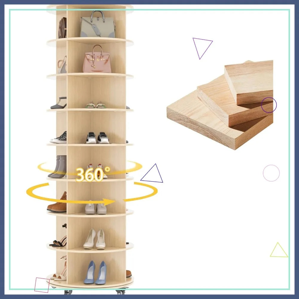 8-Tier Rotating Shoe Rack with Lockable Wheels