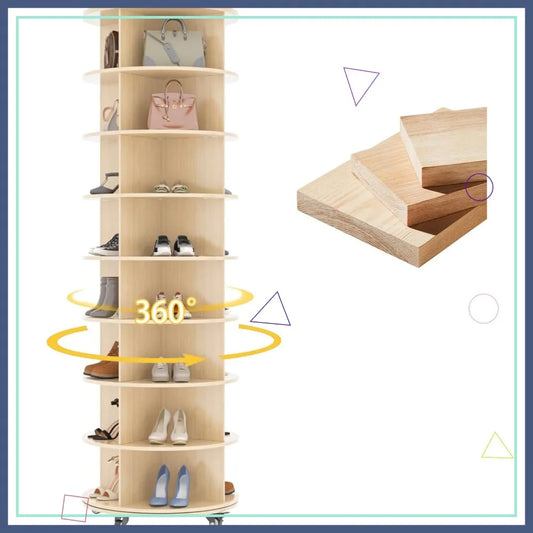 8-Tier Rotating Shoe Rack with Lockable Wheels