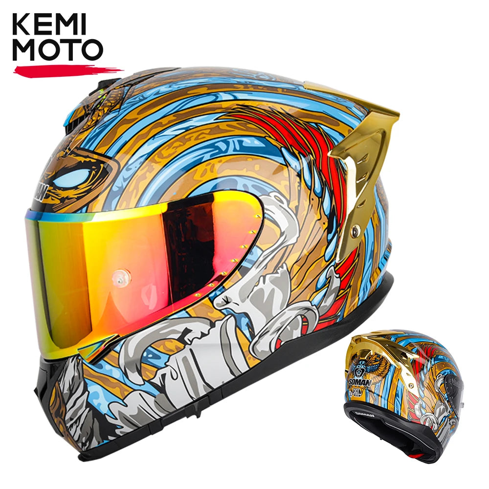 Full Face Adjustable Flip Up Double Lenses Moto Helmet