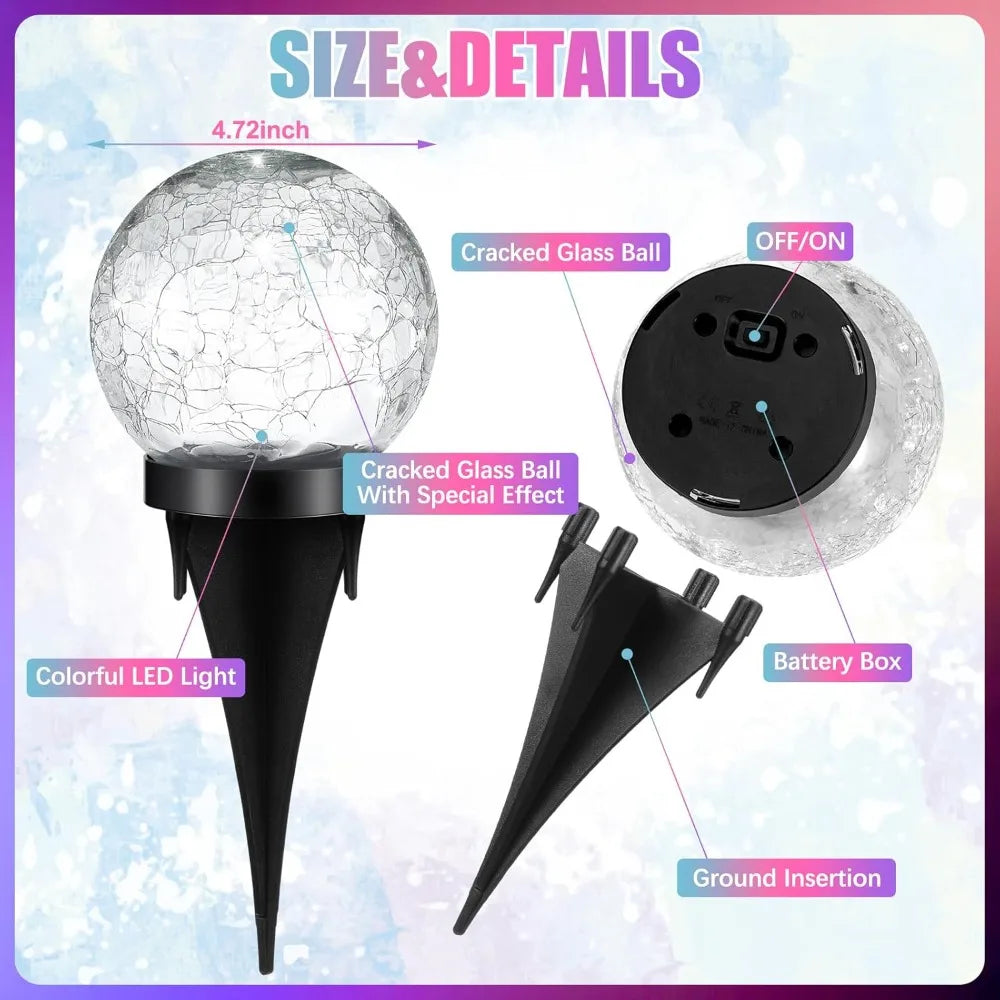6 Pcs Extra Large Solar Globe Lights Outdoor Multi-Color