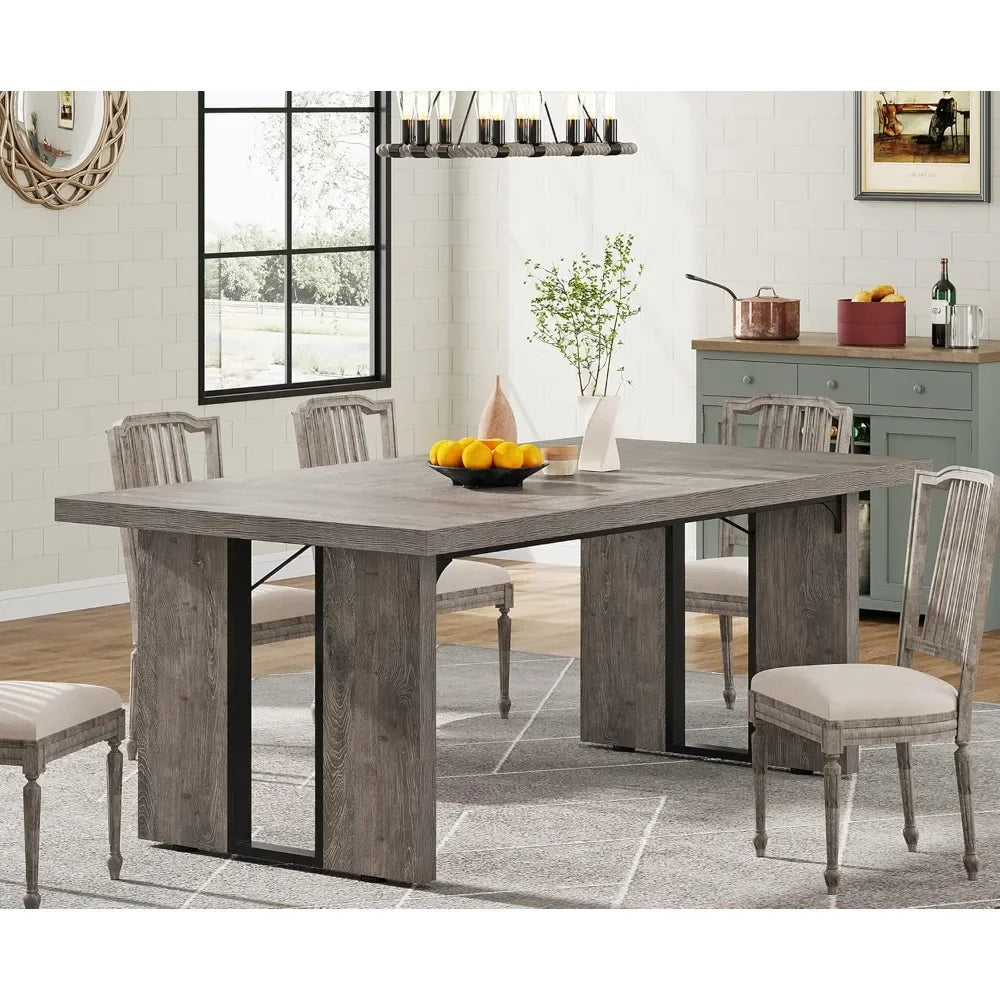 Large Dining Table for 6 to 8 People, Rustic Farmhouse Style