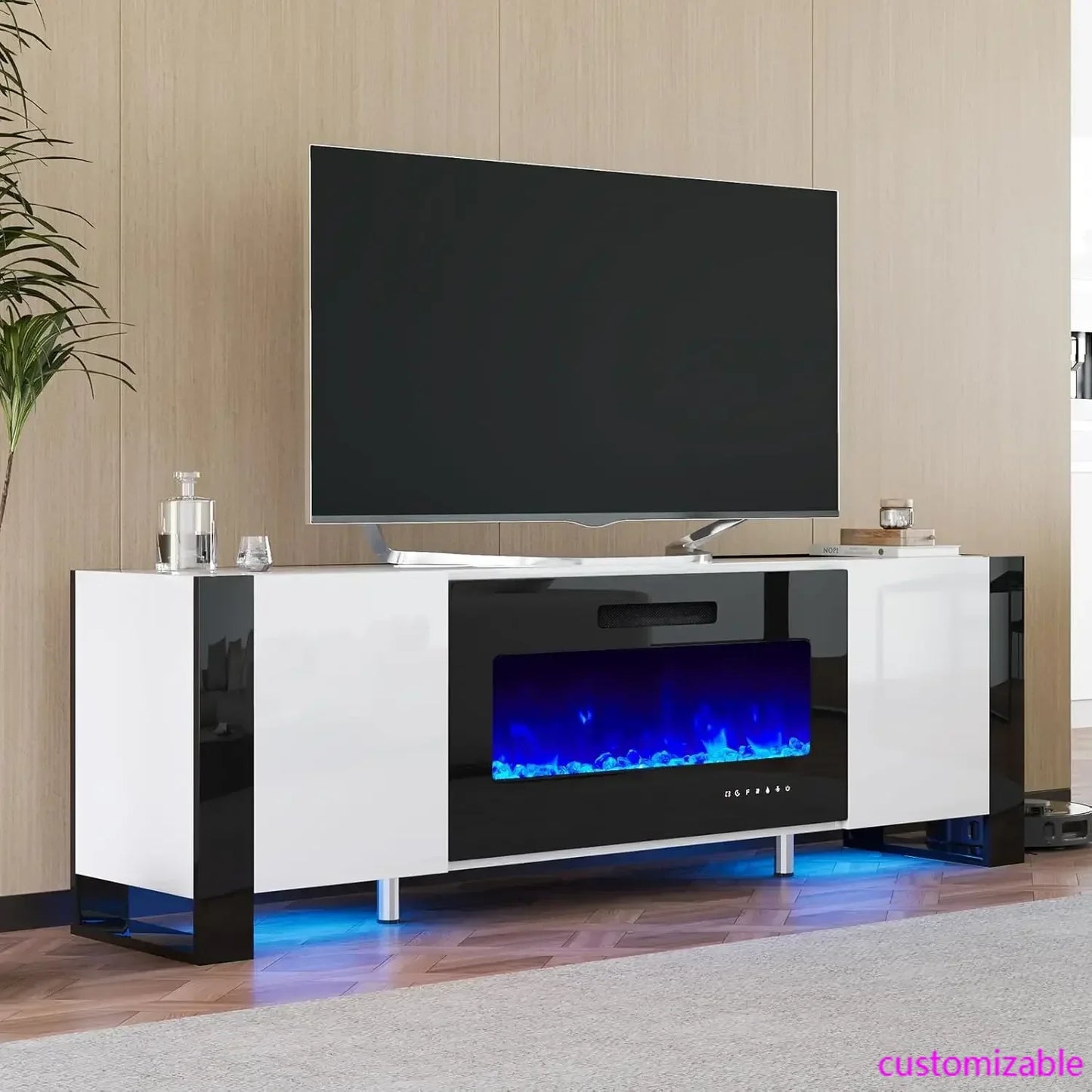 70" High Gloss Entertainment Center with 36" fireplace