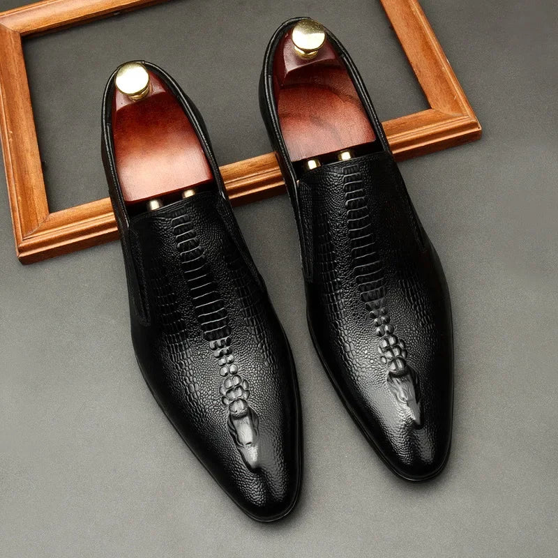 Handmade Genuine Leather Crocodile Pattern Loafers