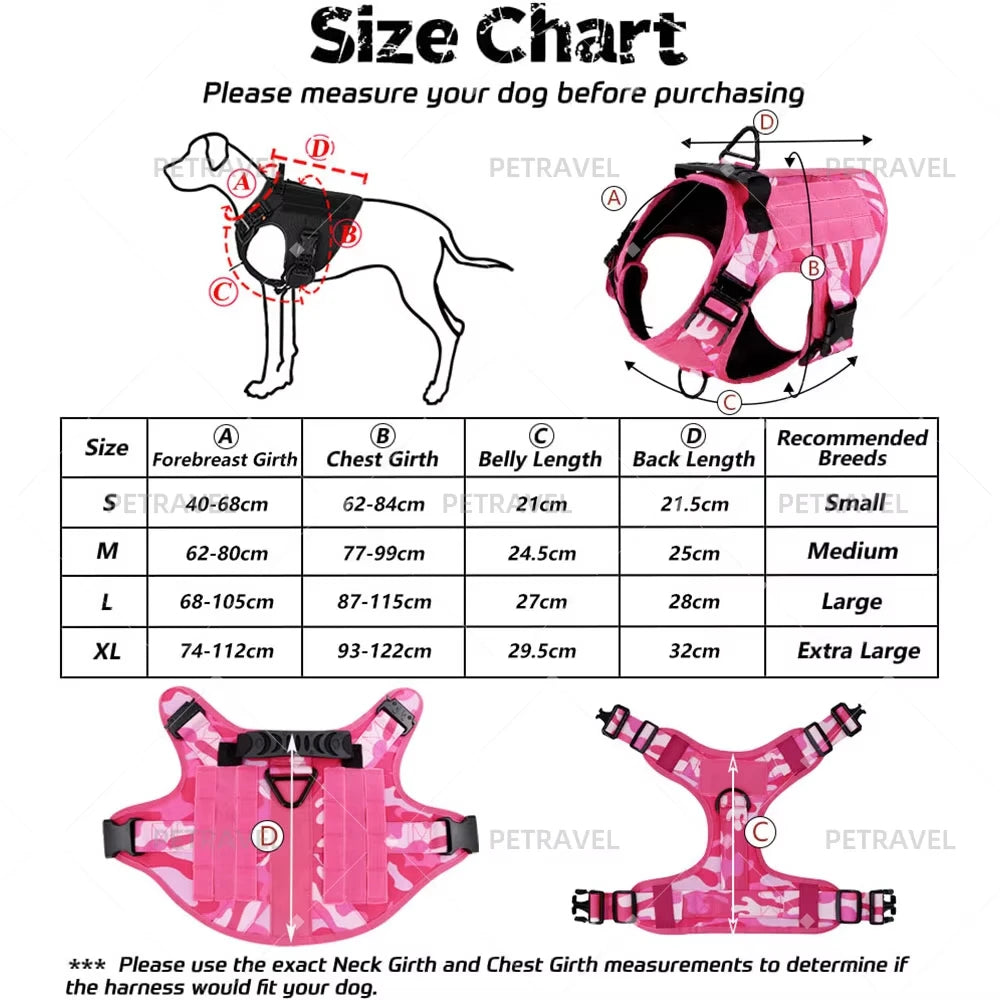 Pink Reflective Dog Harness with 4 Metal Buckles