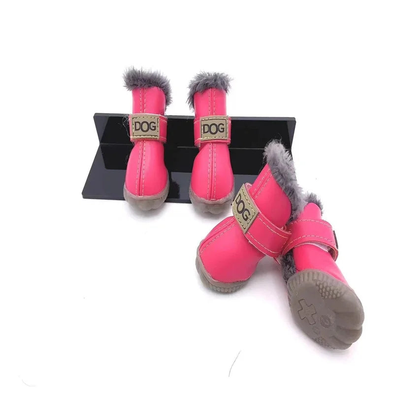 Super Warm Leather 4 Pcs/set Winter Pet Shoes