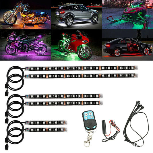 12pcs RGB APP LED Motorcycle Car Flexible Waterproof 12V Decorative Lamp Strip