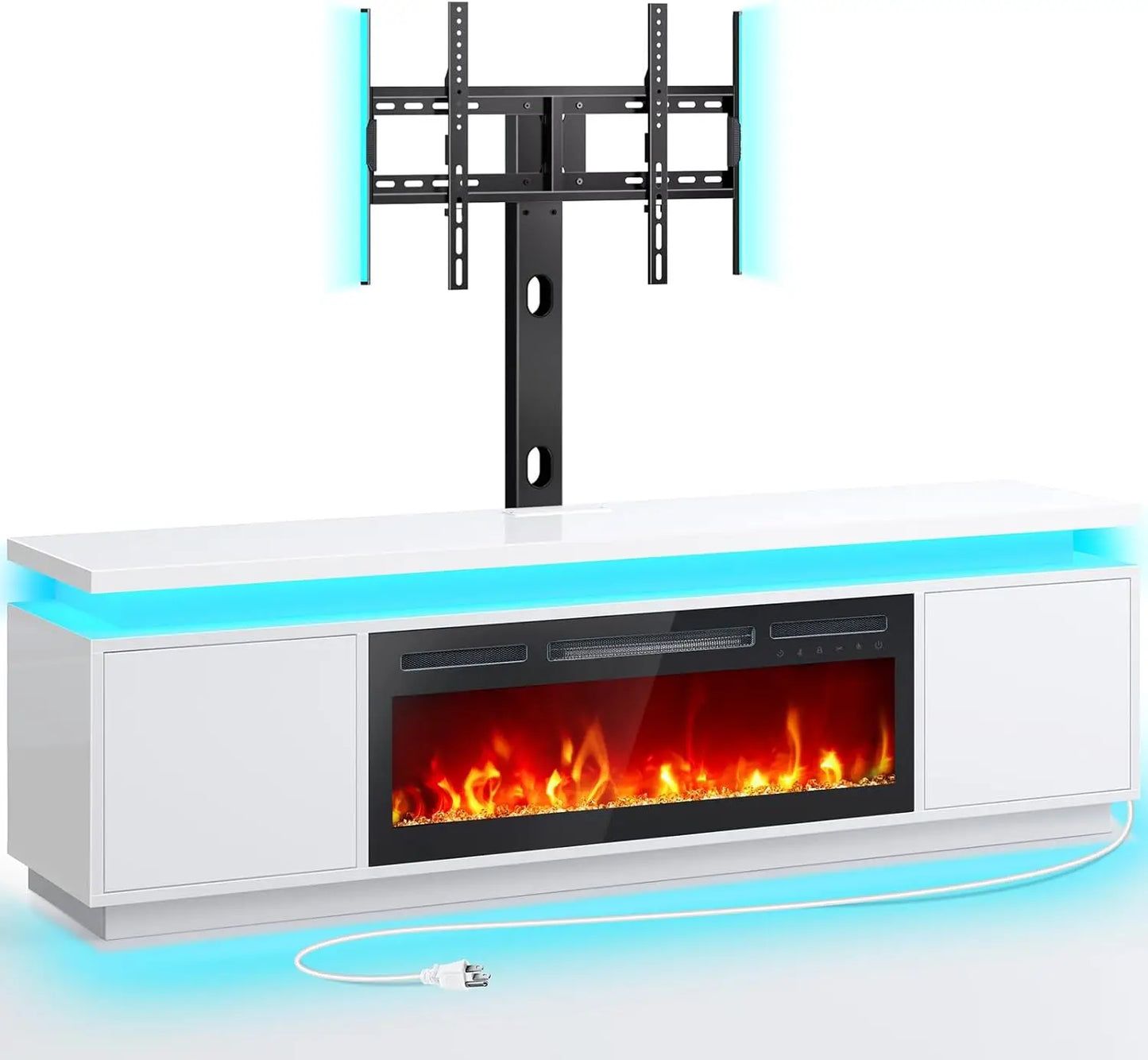 TV Stand Led Lights and Power Outlets with Mount 30" Electric Fireplace, White