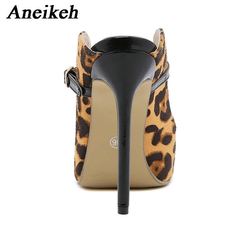 Leopard Print New Stiletto Mules Pumps