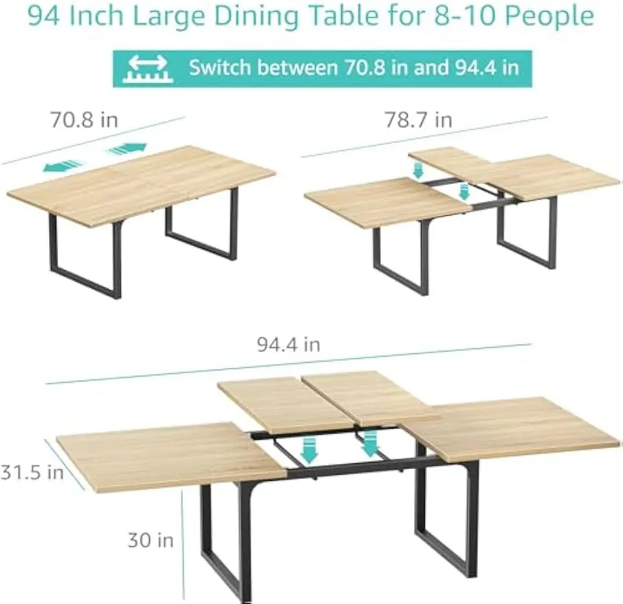 8 to 10 Person 94" Expandable Dinning Table