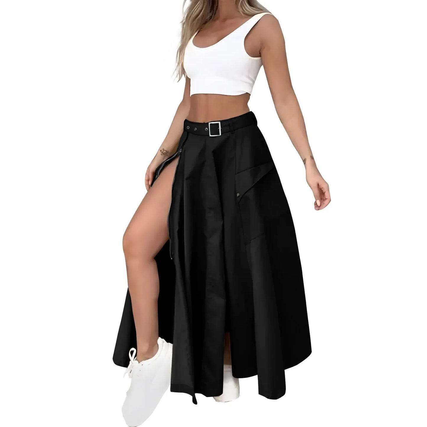 Two Piece Sleeveless Crop Tank Side Split Skirt Set