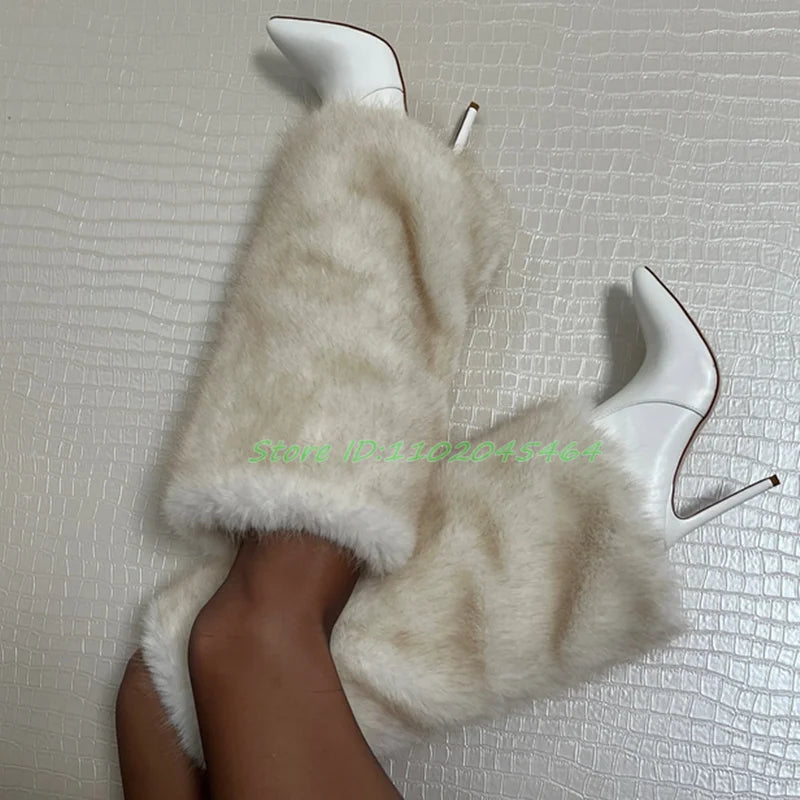 Sexy Fur Pointed Toe Knee High Boots