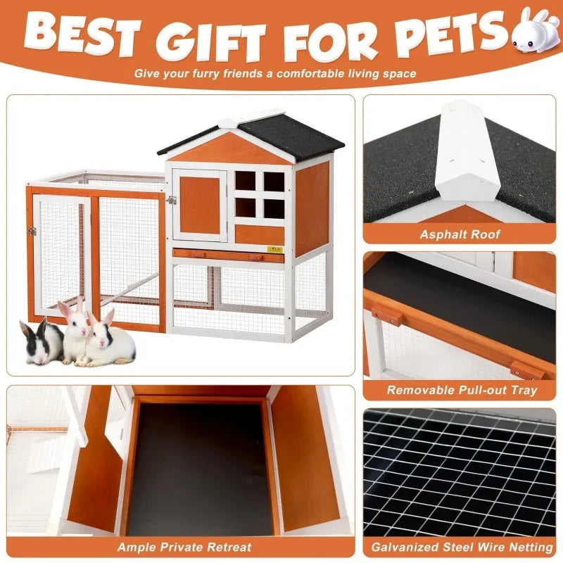 US Wooden Rabbit Hutch Cage House Habitat Animal Pet Chicken Coop Outdoor Indoor Roof Waterproof Bunny Hutch Rabbit Cage Guinea