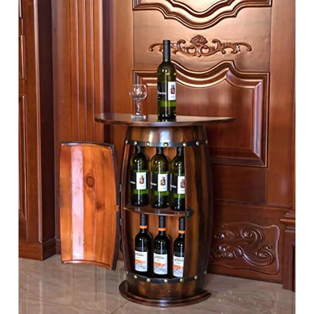 Rustic Wooden Wine Bar Cabinet 10 Bottle Capacity