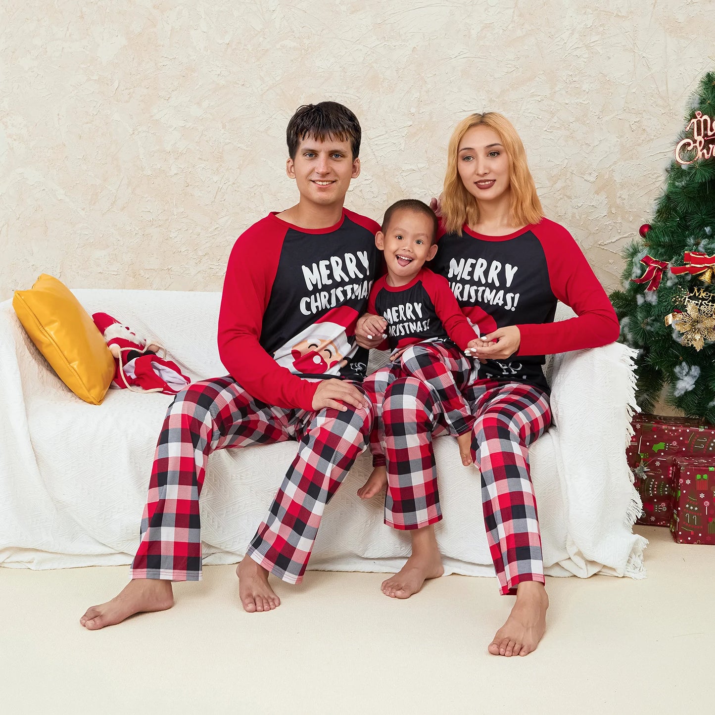 Christmas Family Matching Pajamas Adult Kids Plaid Pants Sleepwear