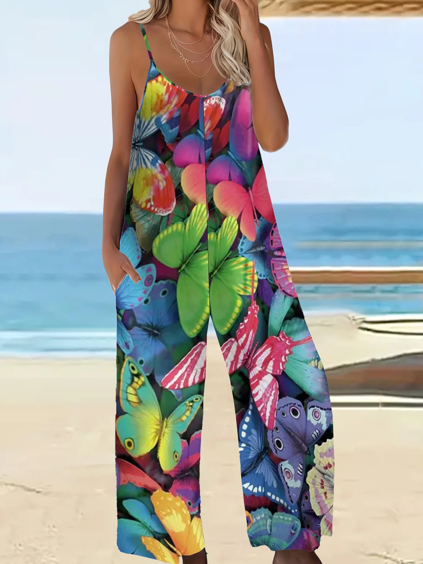 Boho Print Loose Fit Plus Size Jumpsuit with Pockets