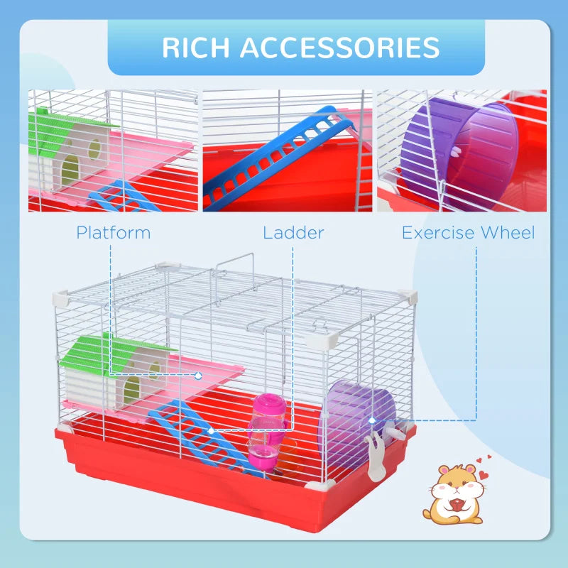 PawHut 18.5" Hamster Cage with Exercise Wheel and Water Bottle