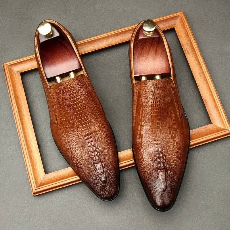 Handmade Genuine Leather Crocodile Pattern Loafers