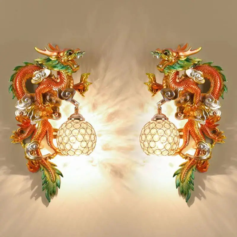 Modern Resin Wall LED Devise Dragon and Phoenix Sconce