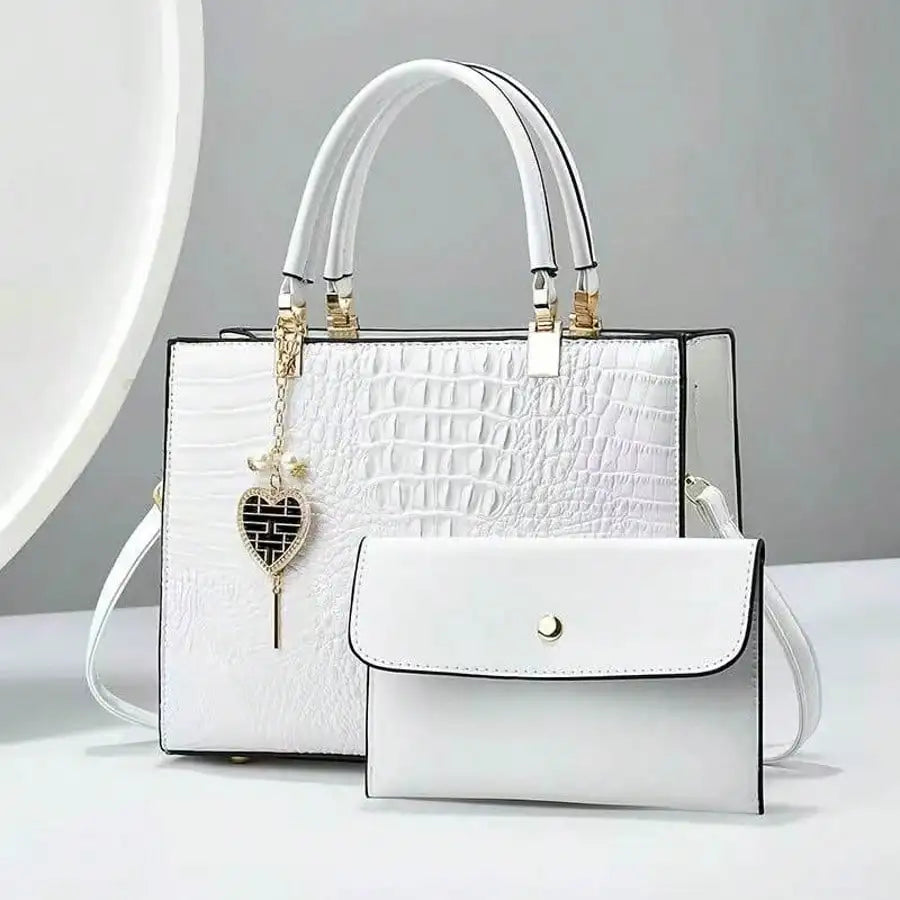 Croc-Embossed Top Handle Handbag with Detachable Wallet