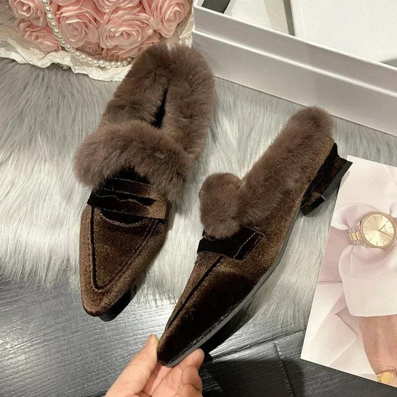 Pointed Toe Suede Plush Ladies Shoes
