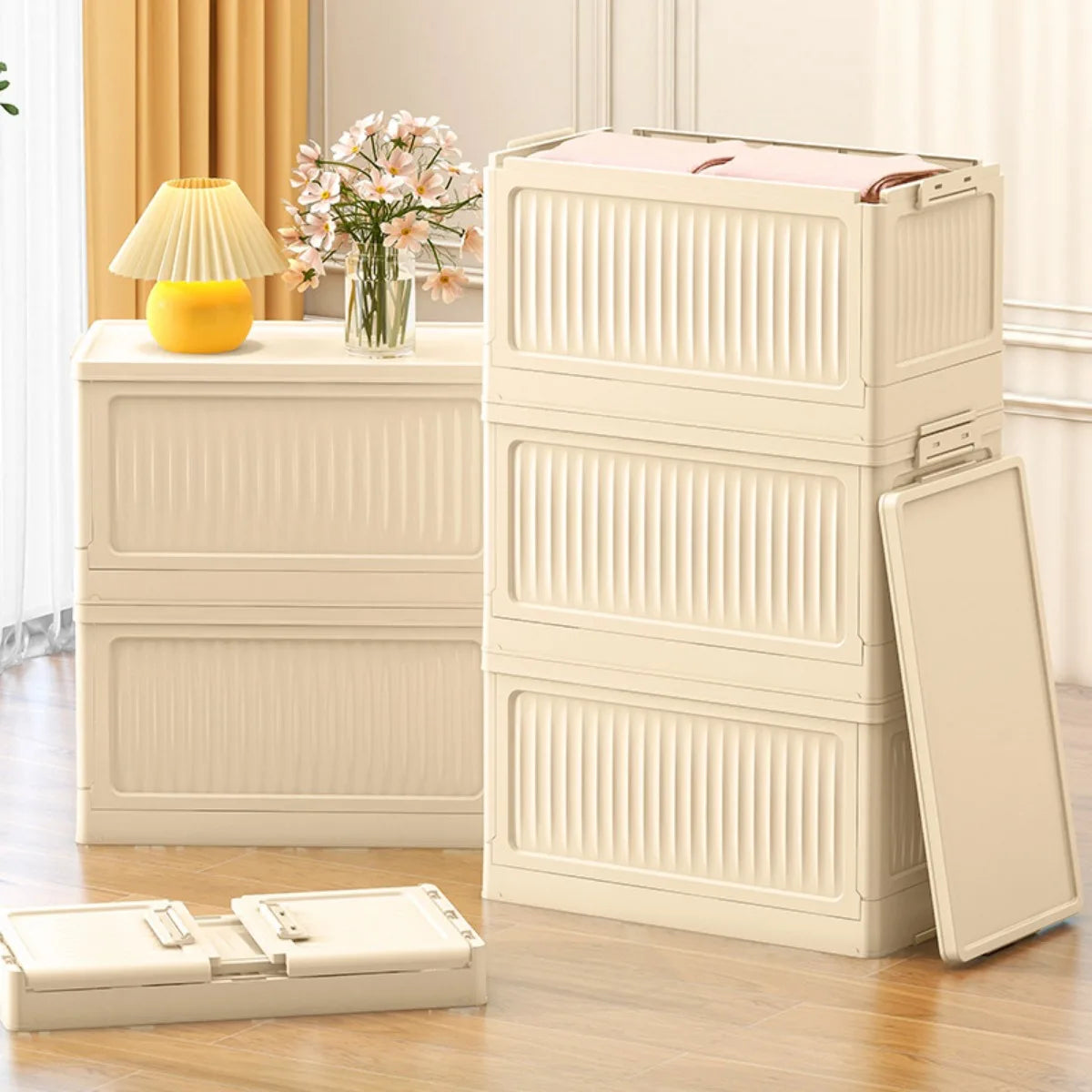Folding Stackable Storage Bins with Lid
