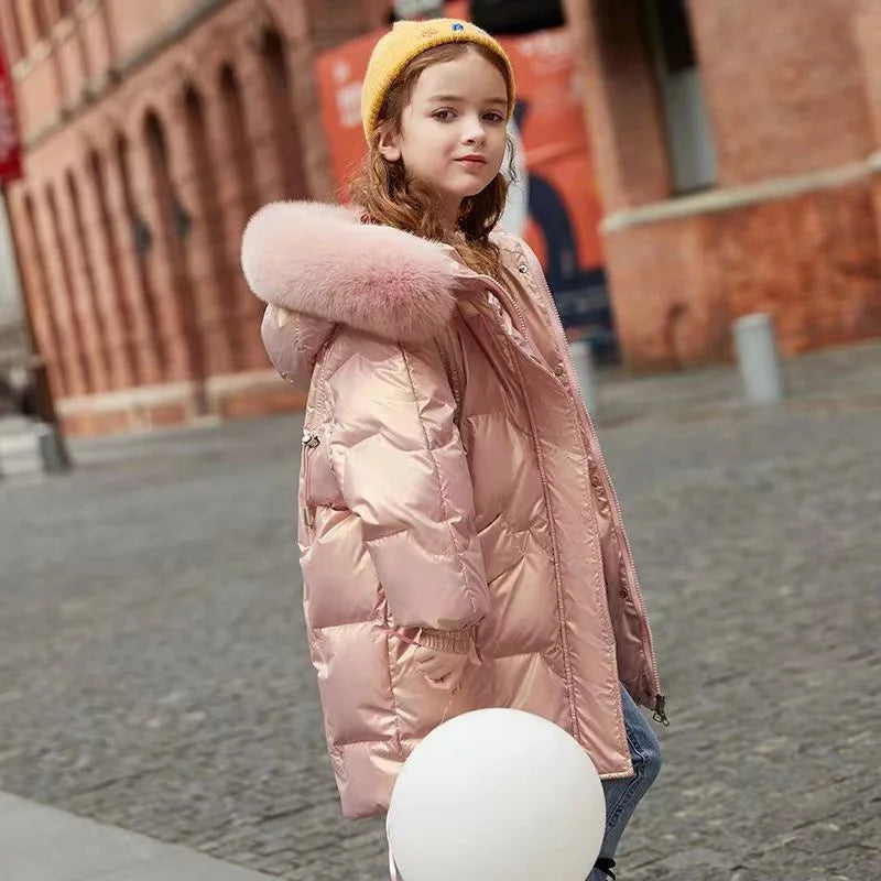 Girls Thicken Warm Jacket Glossy Casual Outerwear