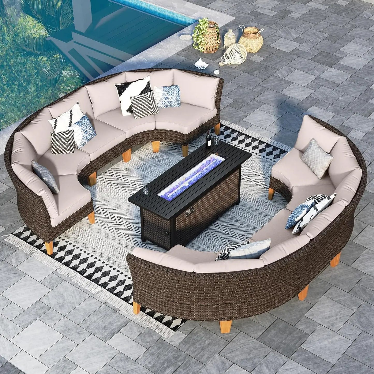 12 Piece Curved Outdoor Sectional Sofa Set