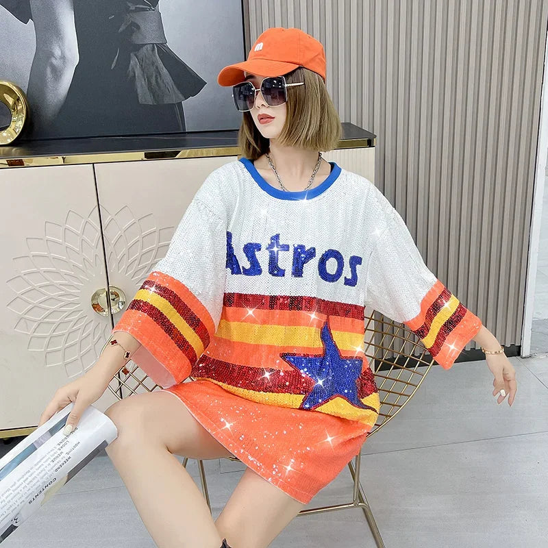 Sequins Short Sleeve Hip Hop Women's Tops