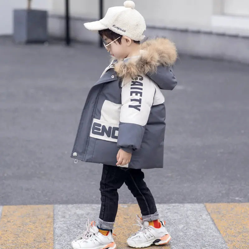Fur Collar Hooded Cotton Jacket Boys 2-8Years