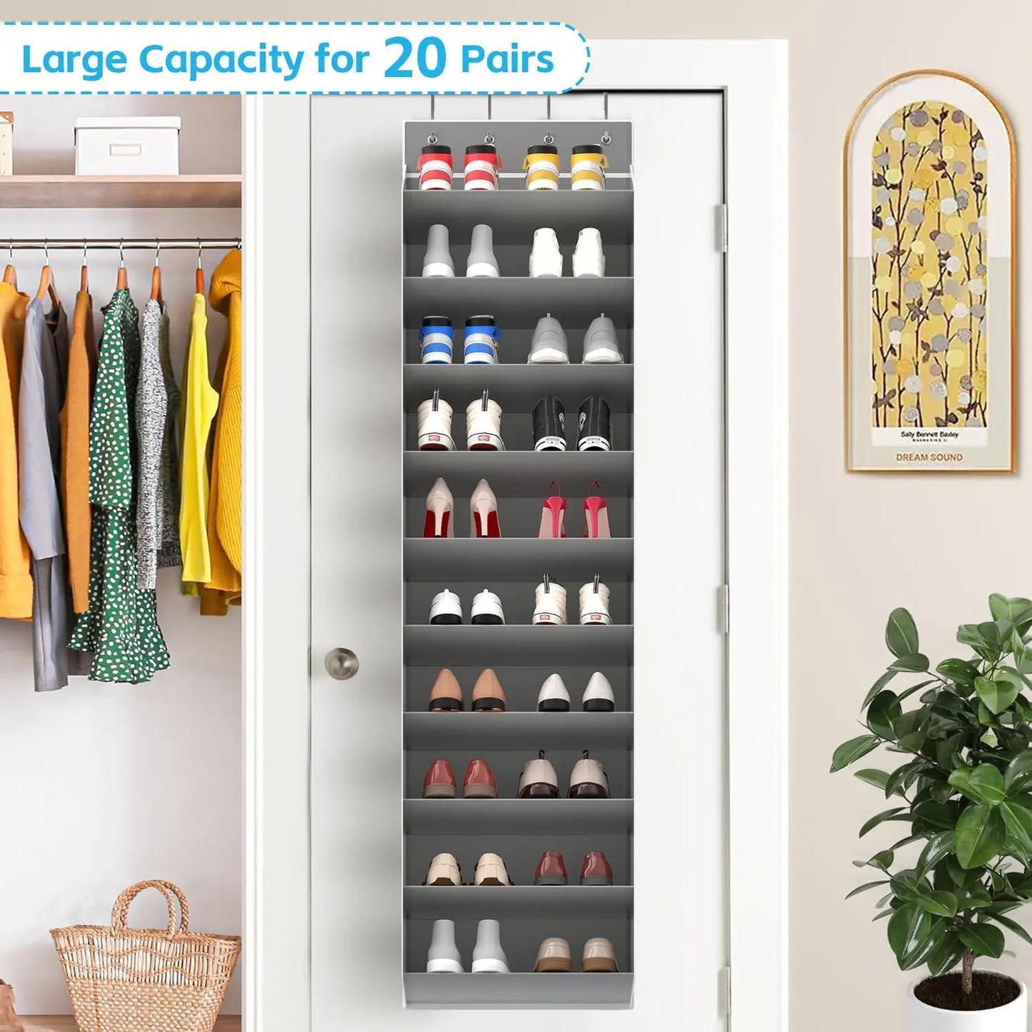 Space Saving Over The Door Shoe Organizer Holds 20 Pairs