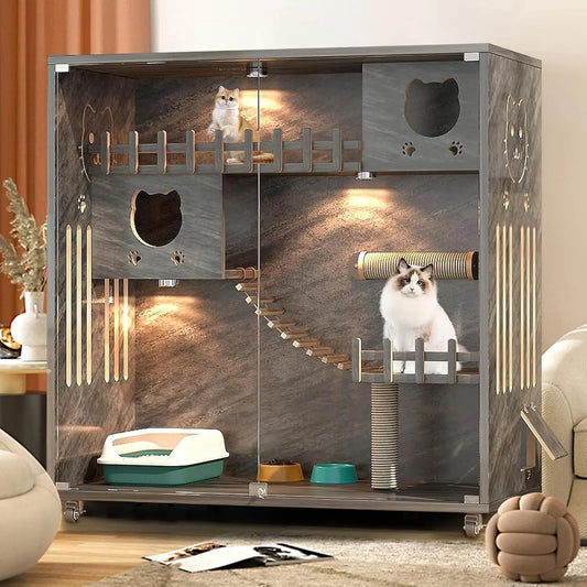 Large Wooden Cat Condo with Scratching Post