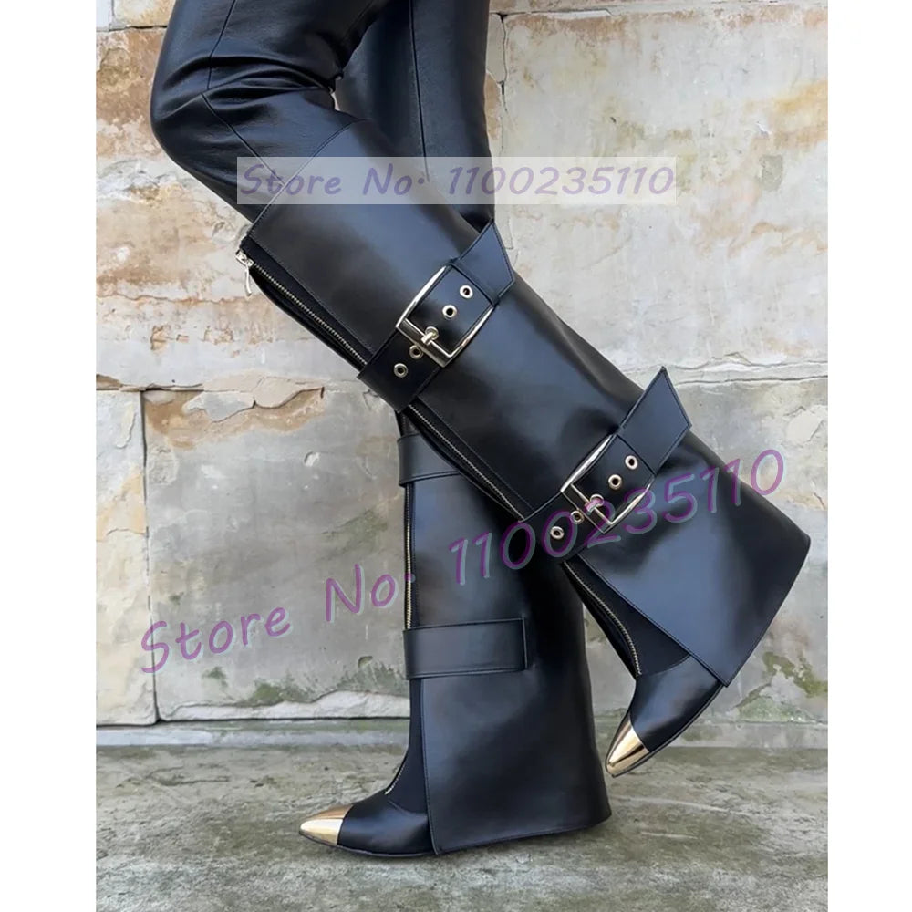 Belt Buckle Strap Fold Over Boots
