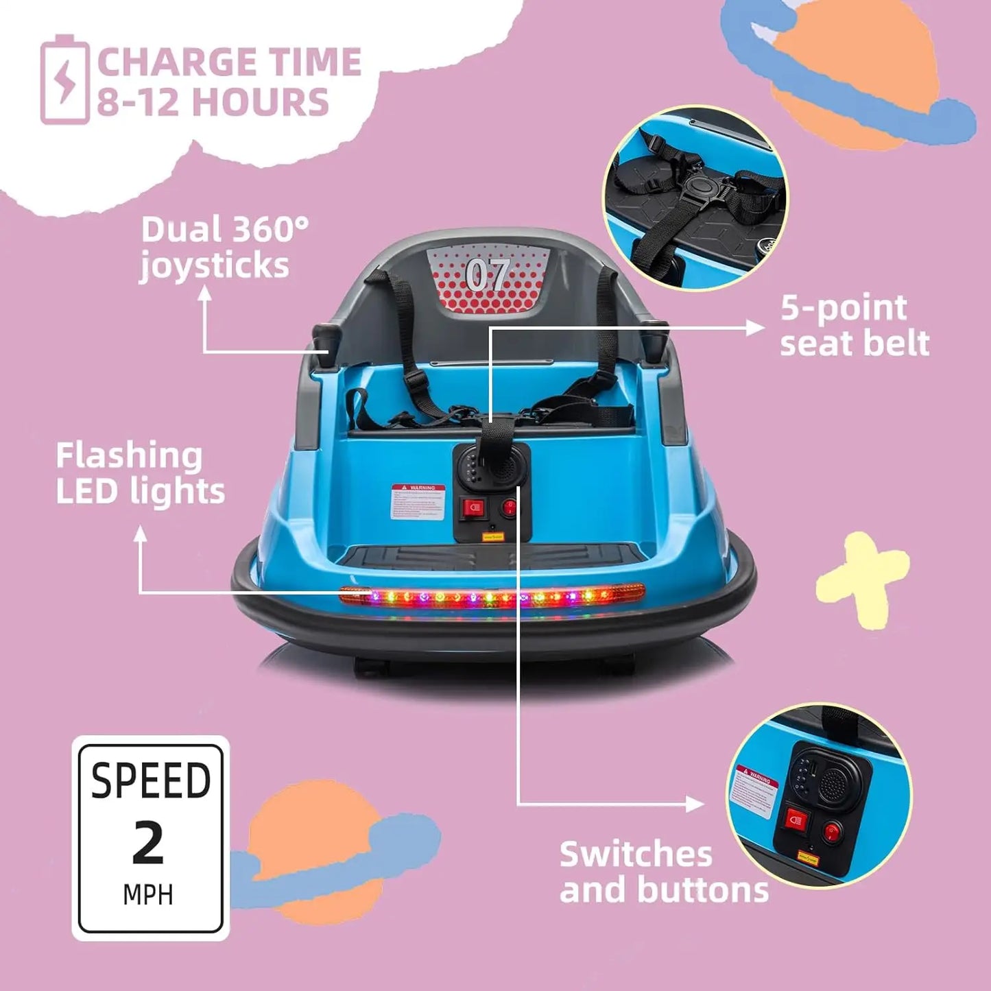 Ride on Bumper Car for Kid W/Remote Control, LED Lights, Bluetooth & 360 Degree Spin