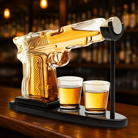 1 Set Gun Whiskey Decanter Set 10.14oz with 2 Shot Glasses