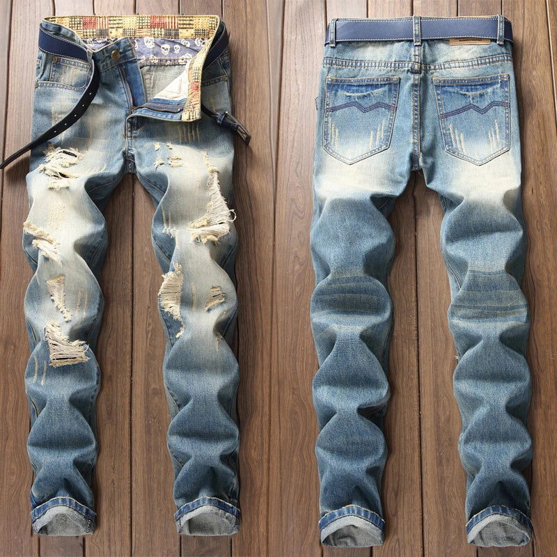 Denim Retro Trendy Hole Destroy Beggars Trousers