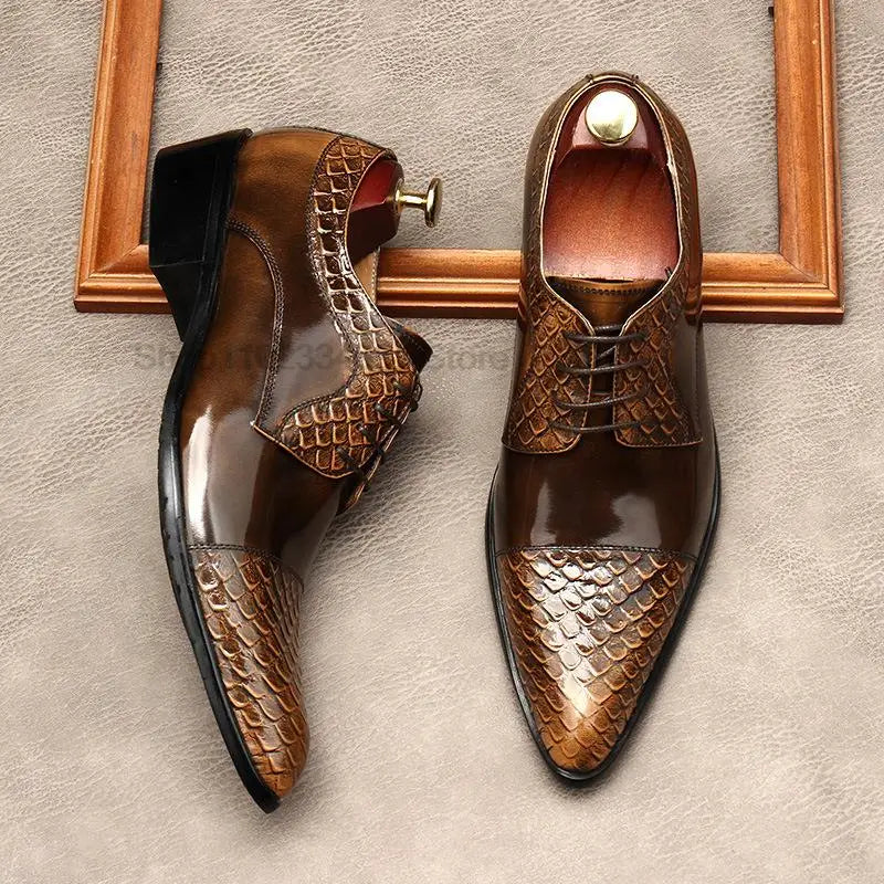 HNXC Genuine Leather Men's Oxford Handmade Dress Shoes