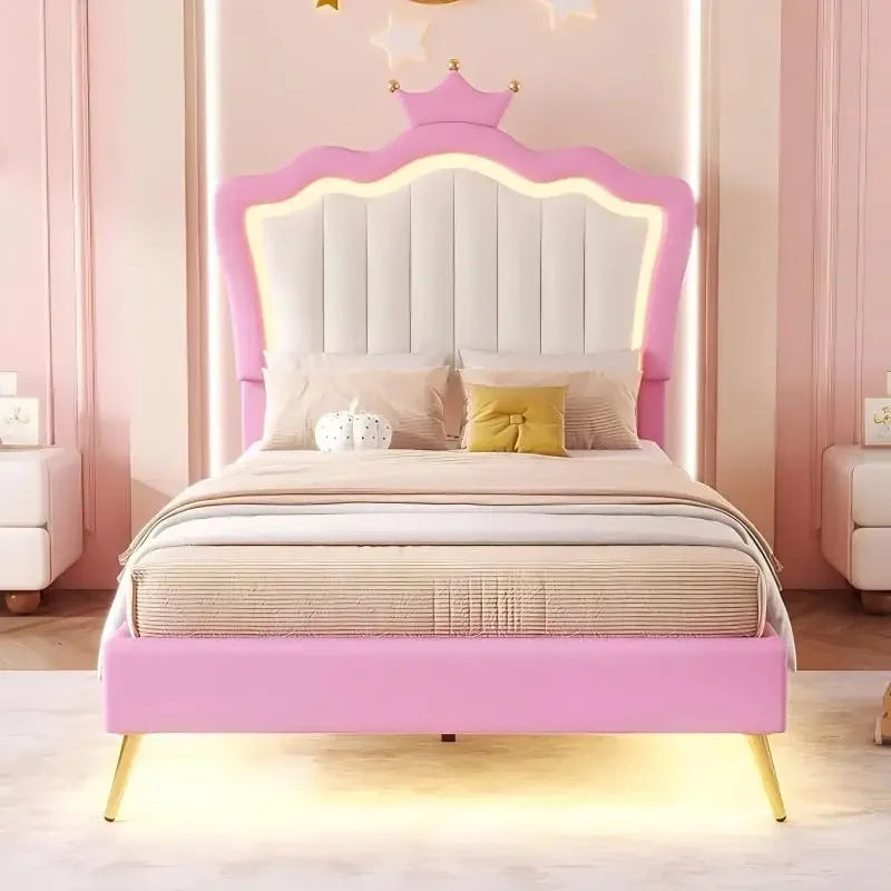 Twin Size Princess Bed with Storage Drawers and LED