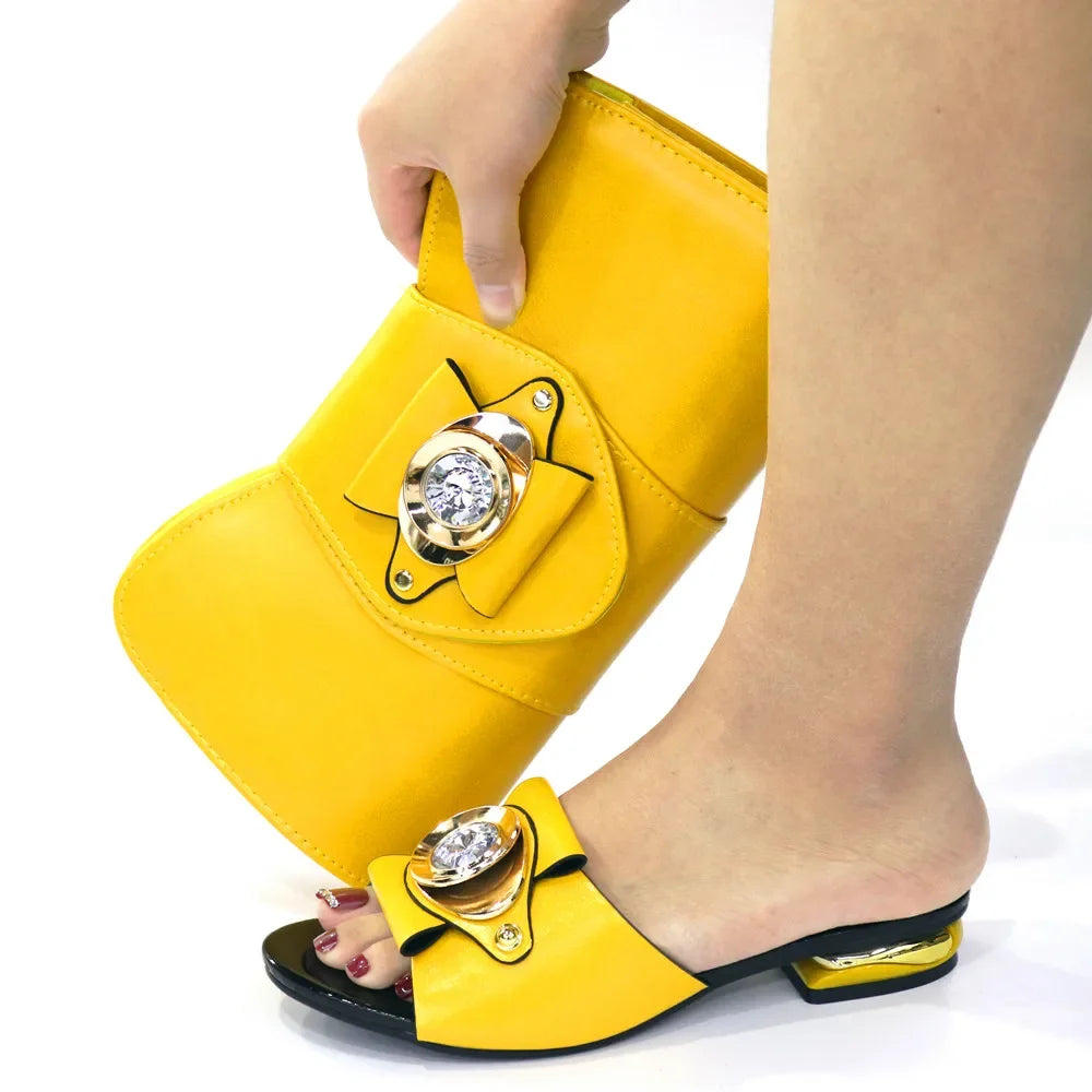 Italian Shoes with Matching Bags Set Decorated with Rhinestone