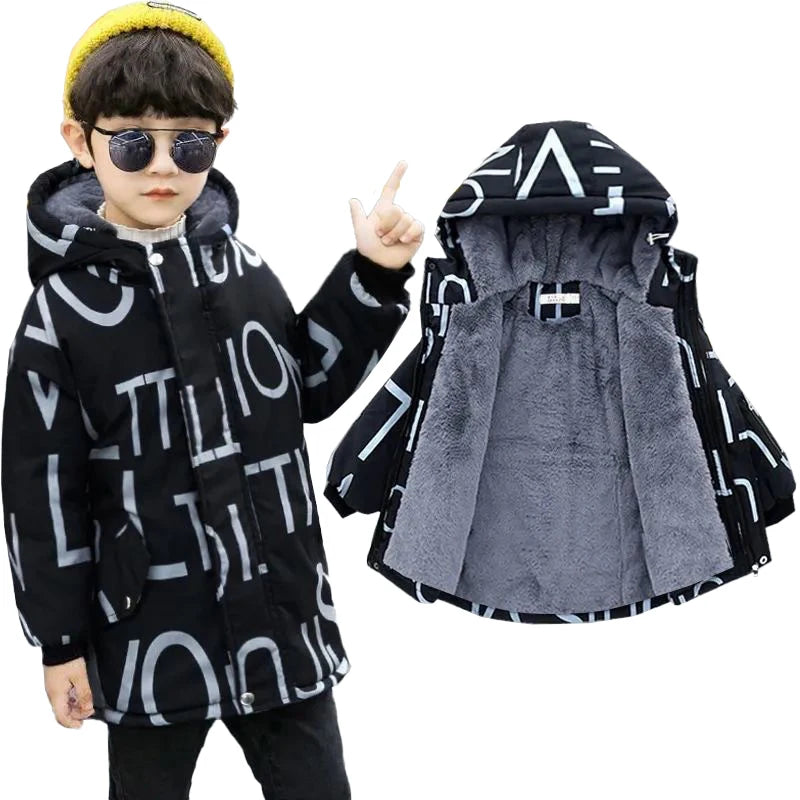 Boys Fashion Letter Print Cotton Down Jacket