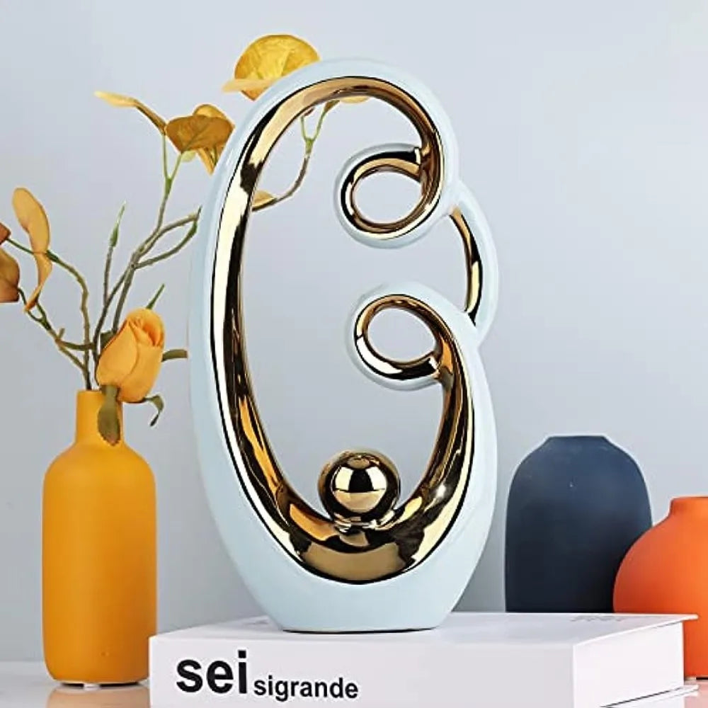 Modern Ceramic Statue Home Decor Pink Gold Sculpture Living Room Office